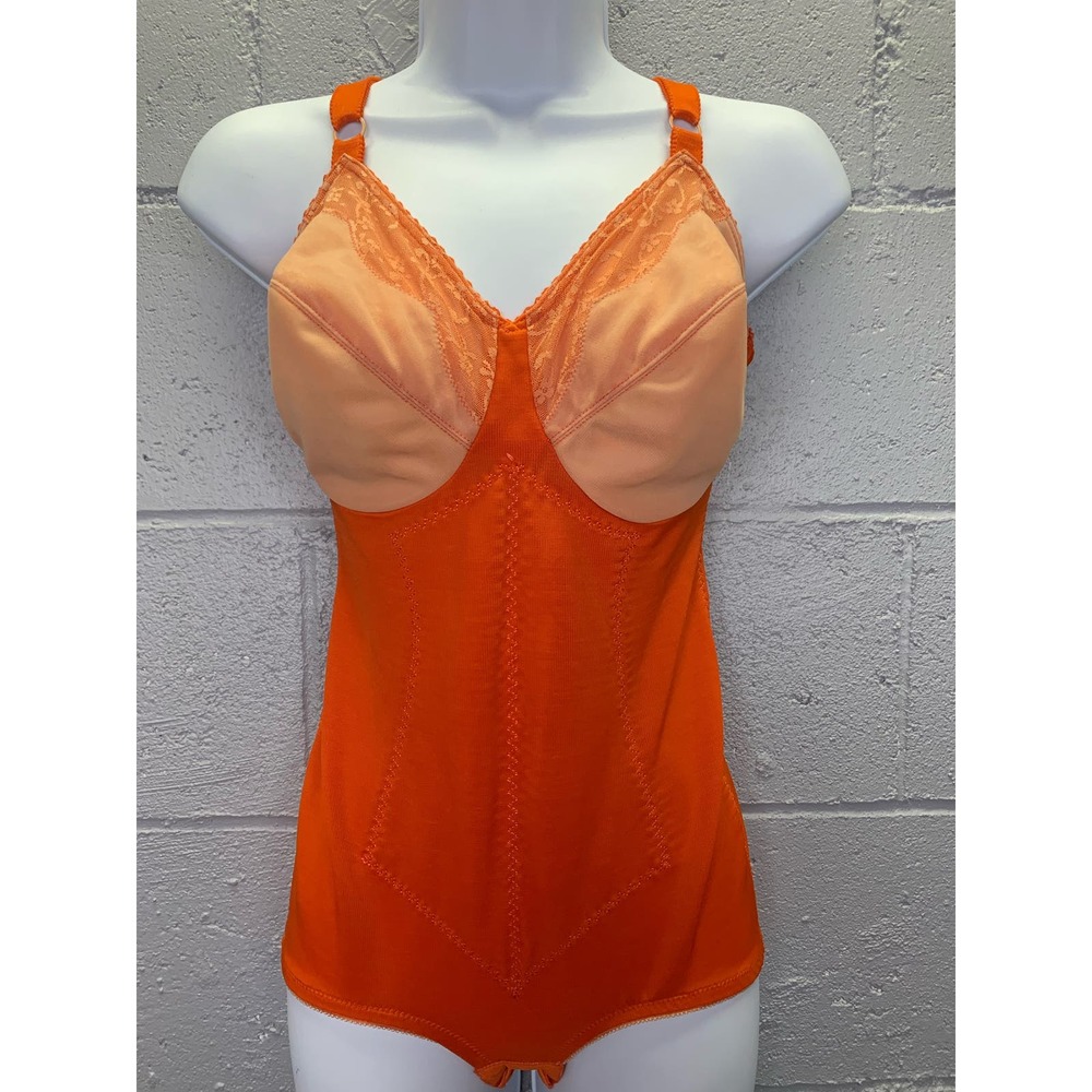 Vtg Hand Dyed Orange Bodysuit Vintage Lingerie One Piece Vintage Shapewear 36D